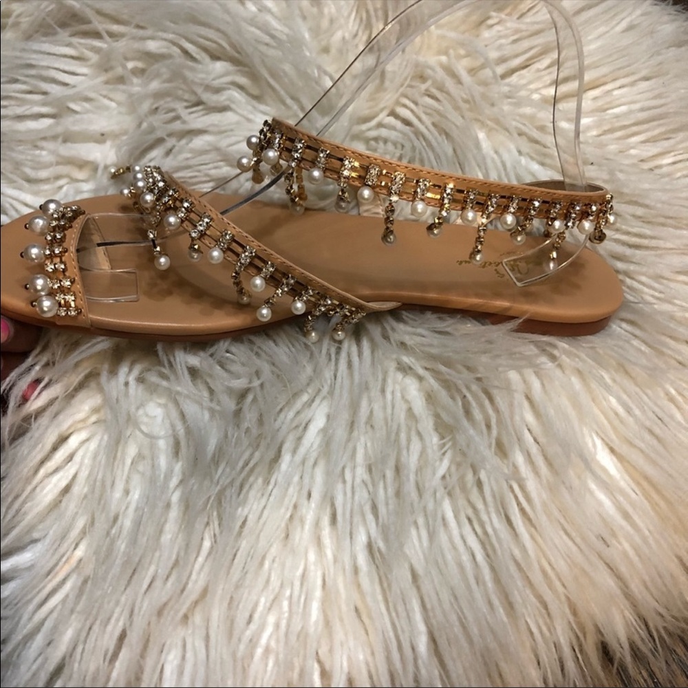Boho Crystal Diamond Pearl Fringe Sandals - Picture 3 of 6